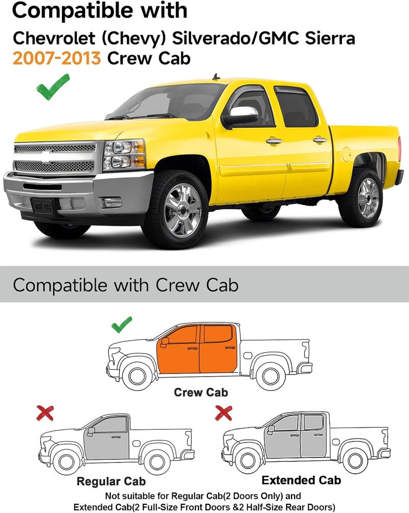 Deejecsun in-Channel Window Rain Guards Fit for Chevrolet (Chevy) Silverado/GMC Sierra 2007-2013 Crew Cab Extra Durable Rain Guards Truck Window Deflectors Vent Visors Vent Shades Car Accessories - Image 3